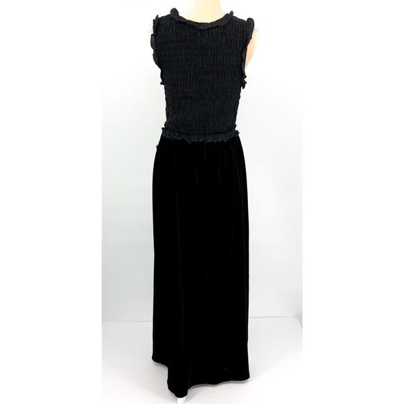 MAX STUDIO Women's Velvet Smocked Maxi Dress Medium Black Sleeveless NWT - Picture 7 of 12
